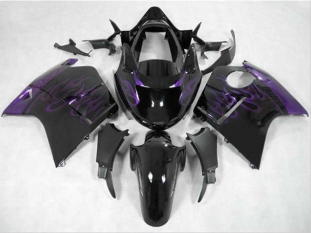 1996-2007 Honda CBR1100XX Blackbird Motorcycle Fairing - Glossy Black Purple Flame Canada