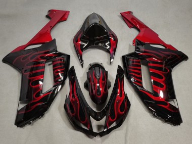 Cheap 2007-2008 Kawasaki ZX6R Motorcycle Fairings - Black Red Flame Canada