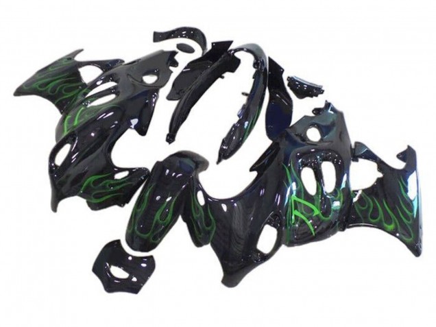 2004-2006 Suzuki GSX600F/GSX750F Motorcycle Fairings - Glossy Black Green Flame Canada