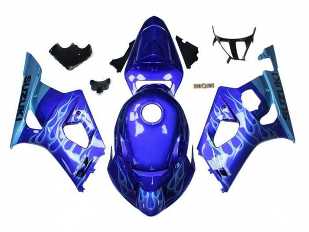 2003-2004 Suzuki GSXR 1000 Motorcycle Fairings - Blue Light Blue White Flame Canada