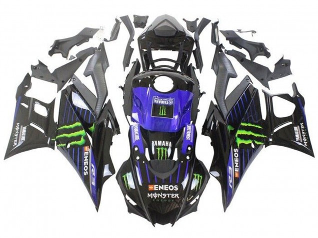 2019-2021 Yamaha YZF R3/R25 Motorcycle Fairings - Blue Glossy Black Green ENEOS Monster Canada