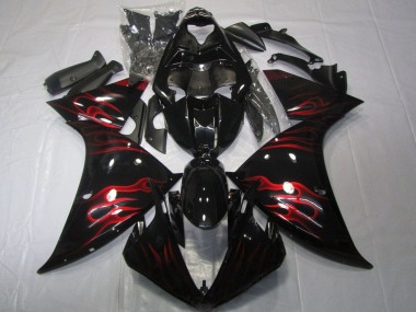 Cheap 2012-2014 Yamaha YZF 1000 R1 Motorcycle Fairings - Glossy Black Red Flame Canada