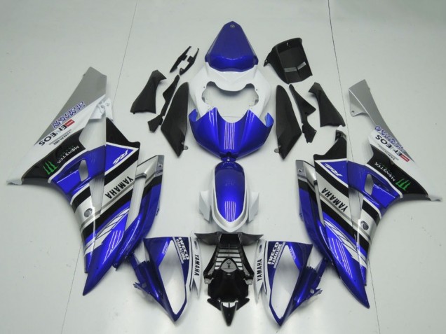 2006-2007 Yamaha YZF R6 Motorcycle Fairings - White Blue Silver Black ENEOS Monster Canada