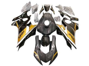 Cheap 2017-2025 Yamaha YZF R6 Motorcycle Fairings - Gold White Black Faux Carbon Fiber Canada