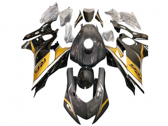 2017-2025 Yamaha YZF R6 Motorcycle Fairings - Gold White Black Faux Carbon Fiber Canada
