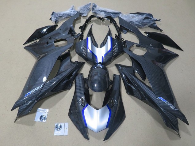 2017-2025 Yamaha YZF R6 Motorcycle Fairings - Silver Blue Black Faux Carbon Fiber Canada