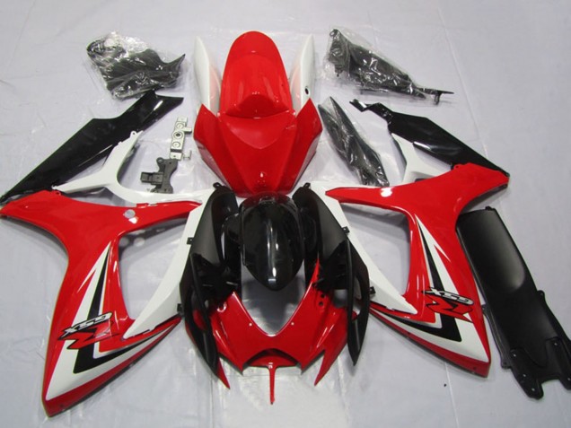 2006-2007 Suzuki GSXR 600 Motorcycle Fairings - White Red Glossy Black Stripe Canada