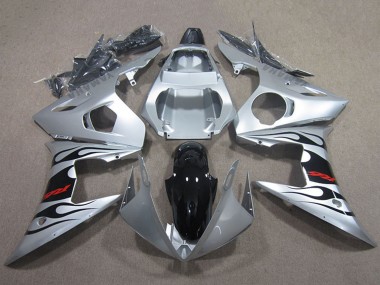 Cheap 2003-2004 Yamaha YZF R6 Motorcycle Fairings - Silver Glossy Black Flame Canada