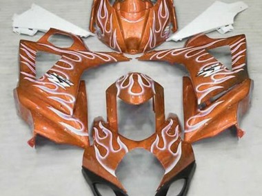 Gloss Orange and White Flame 07-08 GSXR 1000 Fairings