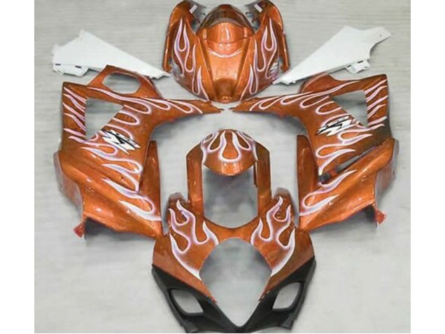 Gloss Orange and White Flame 07-08 GSXR 1000 Fairings Gloss Orange and White Flame 07-08 GSXR 1000 Fairings