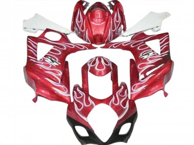 Gloss Red and White Flame 07-08 GSXR 1000 Fairings