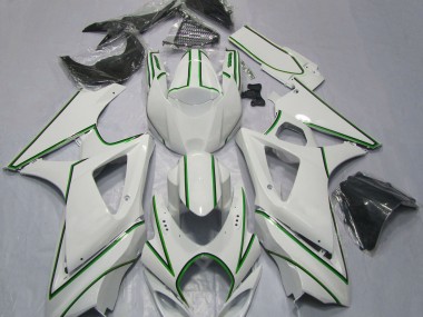 Gloss White Green Pin Stripe 07-08 GSXR 1000 Fairings