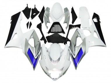Gloss White Style with Silver Hints and Blue 05-06 GSXR 1000 Fairings