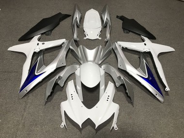 Gloss White With Silver and blue Matte Black Lower 08-10 GSXR 600-750 Fairings