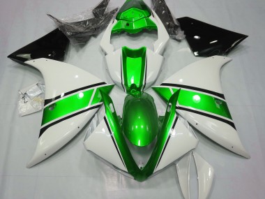 Gloss White and Metallic Green 09-11 R1 Fairings