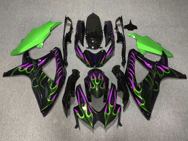 Green and Magenta Flame 08-10 GSXR 600-750 Fairings
